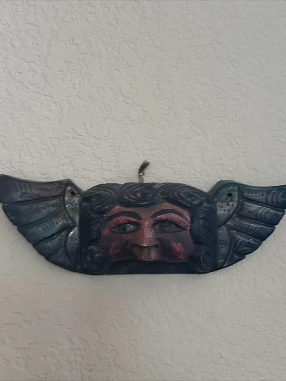 Vintage Mexican Guerrero FOLK ART Carved Wooden ANGEL PUTTI Cherub Cacheton Mask